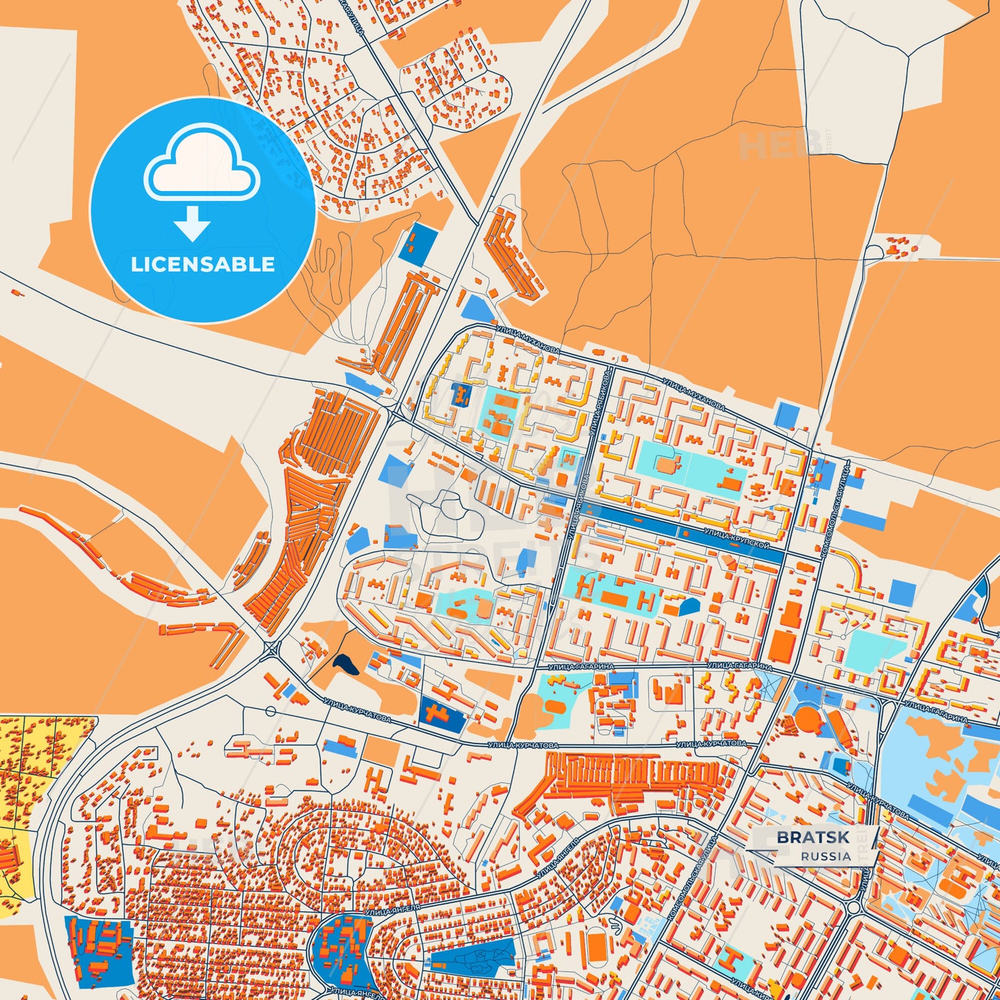 Canvas Print Template of Bratsk Street Map
