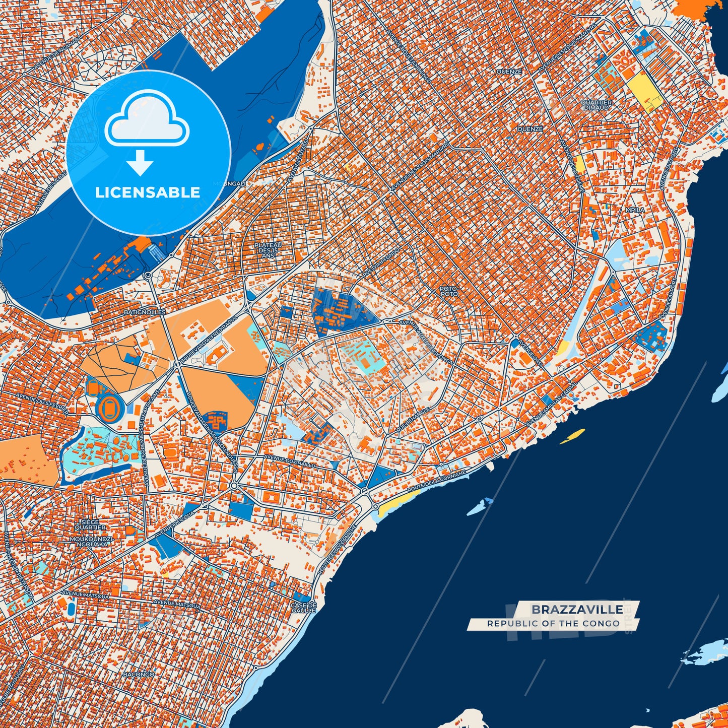 Canvas Print Template of Brazzaville Street Map