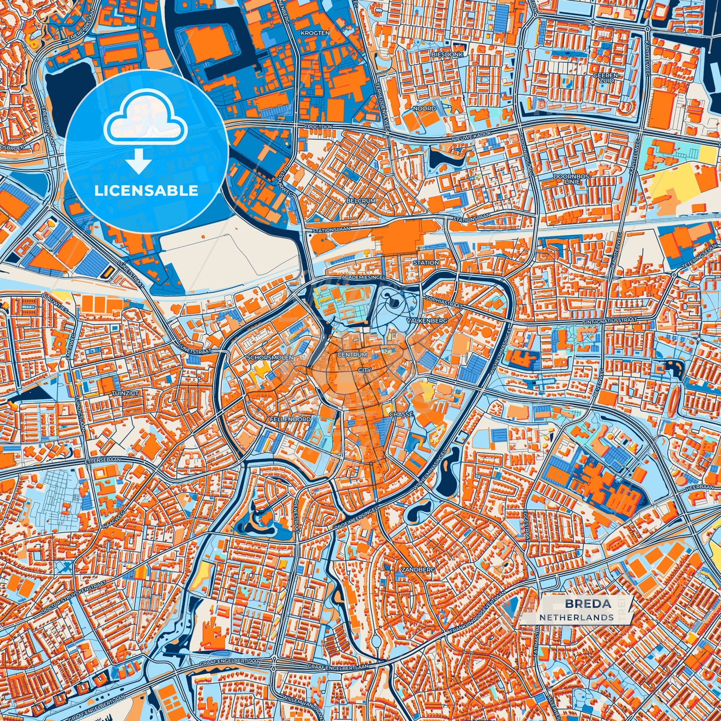 Canvas Print Template of Breda Street Map