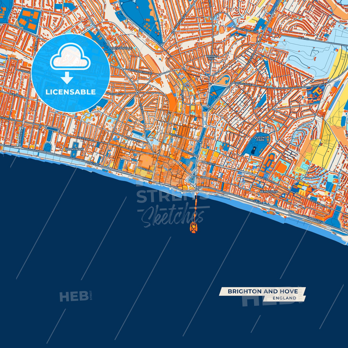 Canvas Print Template of Brighton and Hove Street Map