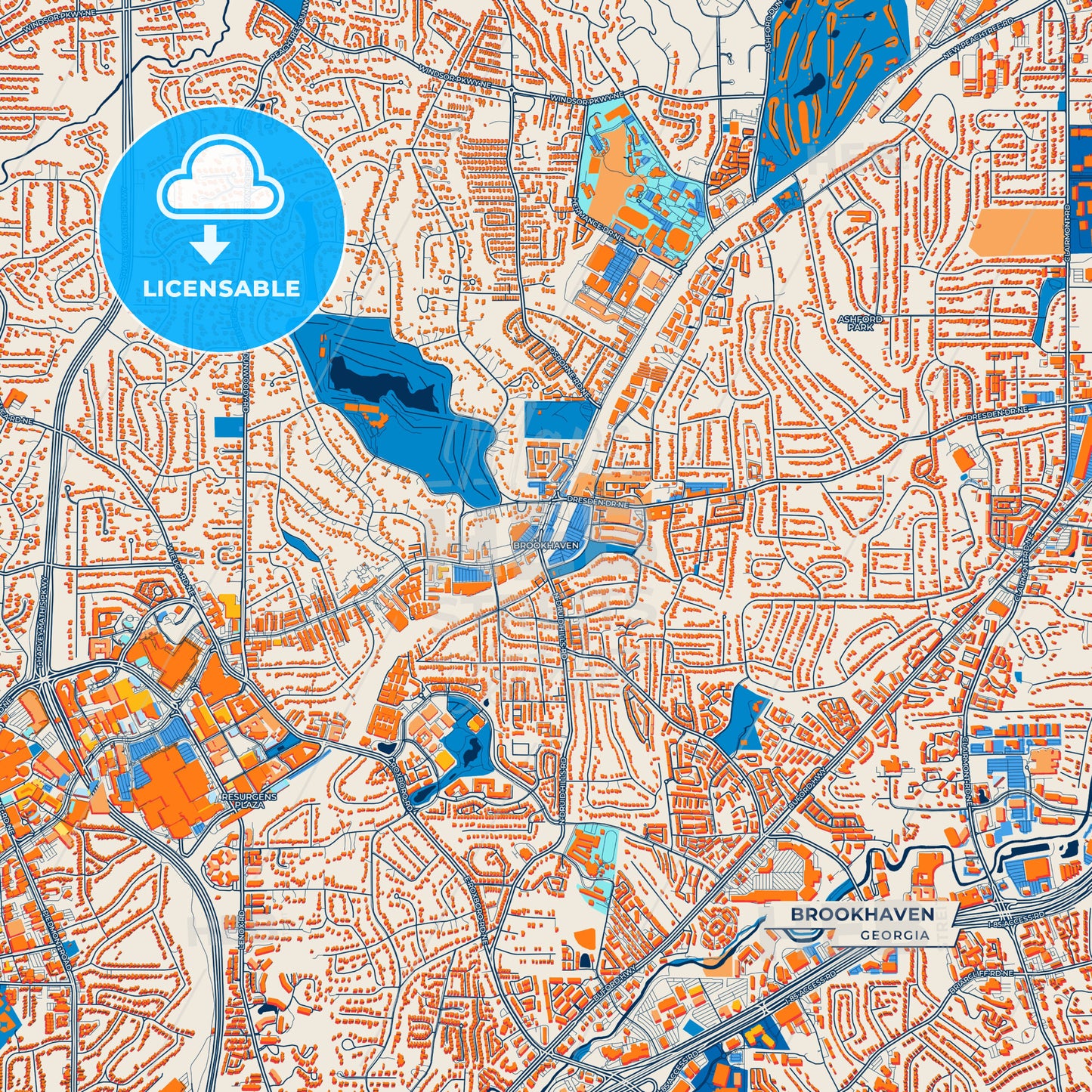 Canvas Print Template of Brookhaven Street Map