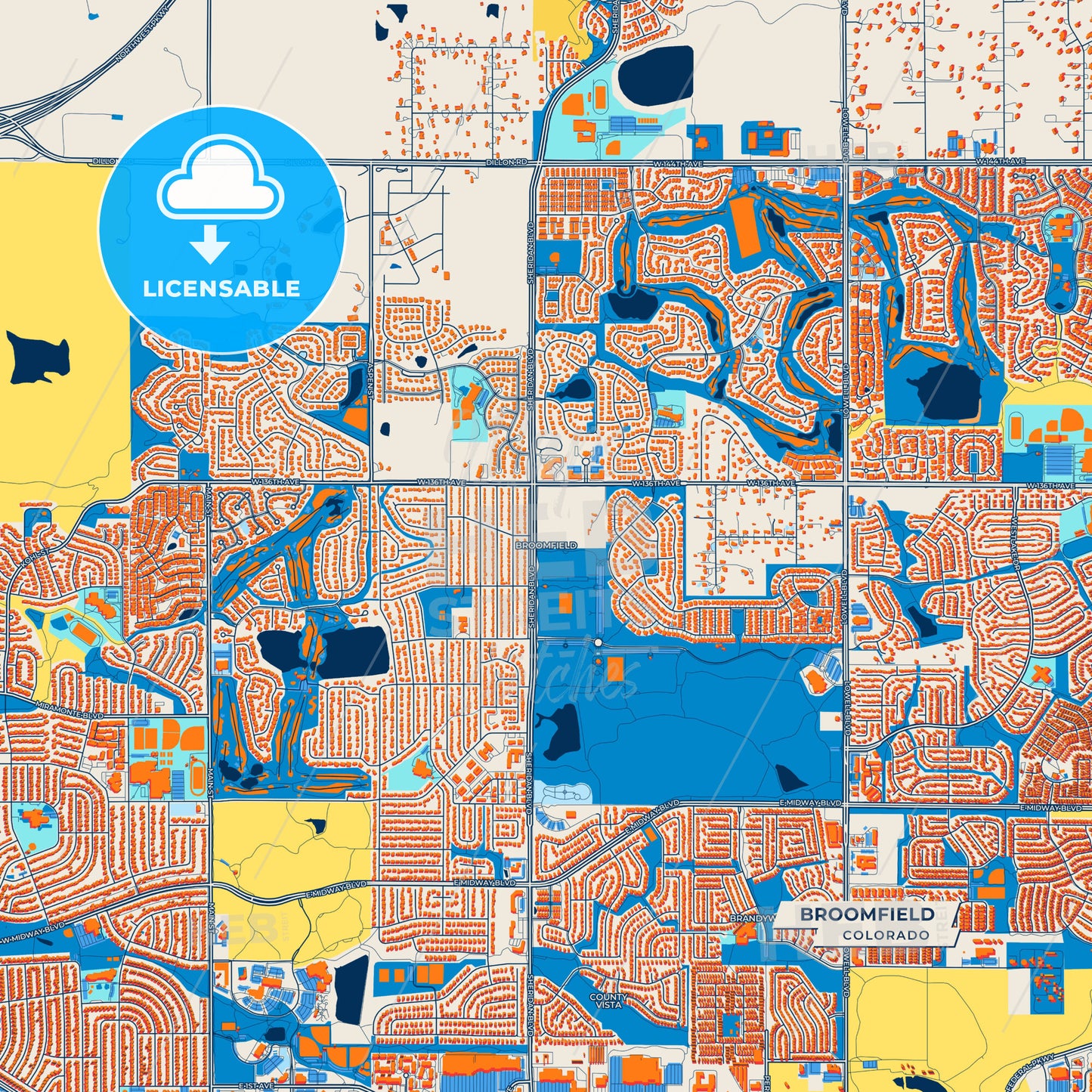 Canvas Print Template of Broomfield Street Map