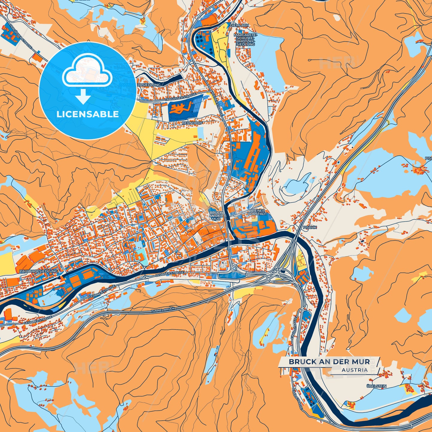 Canvas Print Template of Bruck an der Mur Street Map