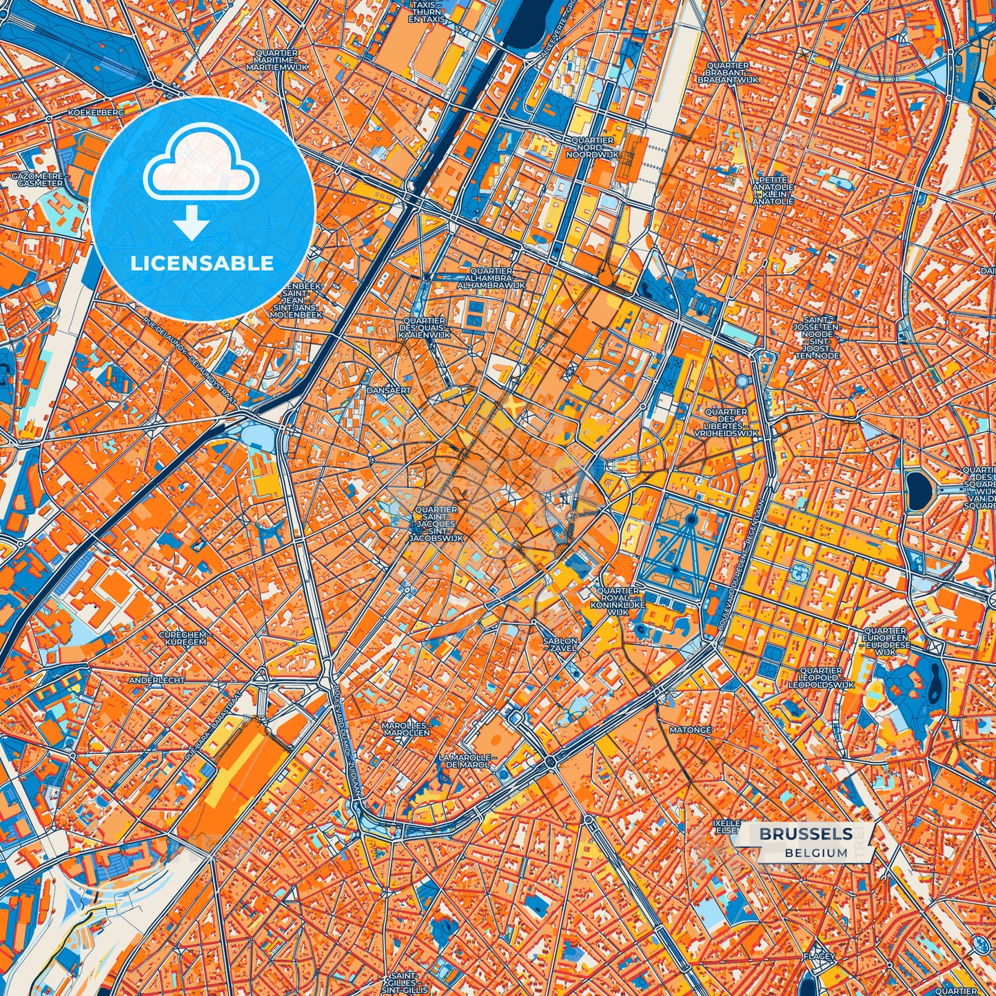 Canvas Print Template of Brussels Street Map
