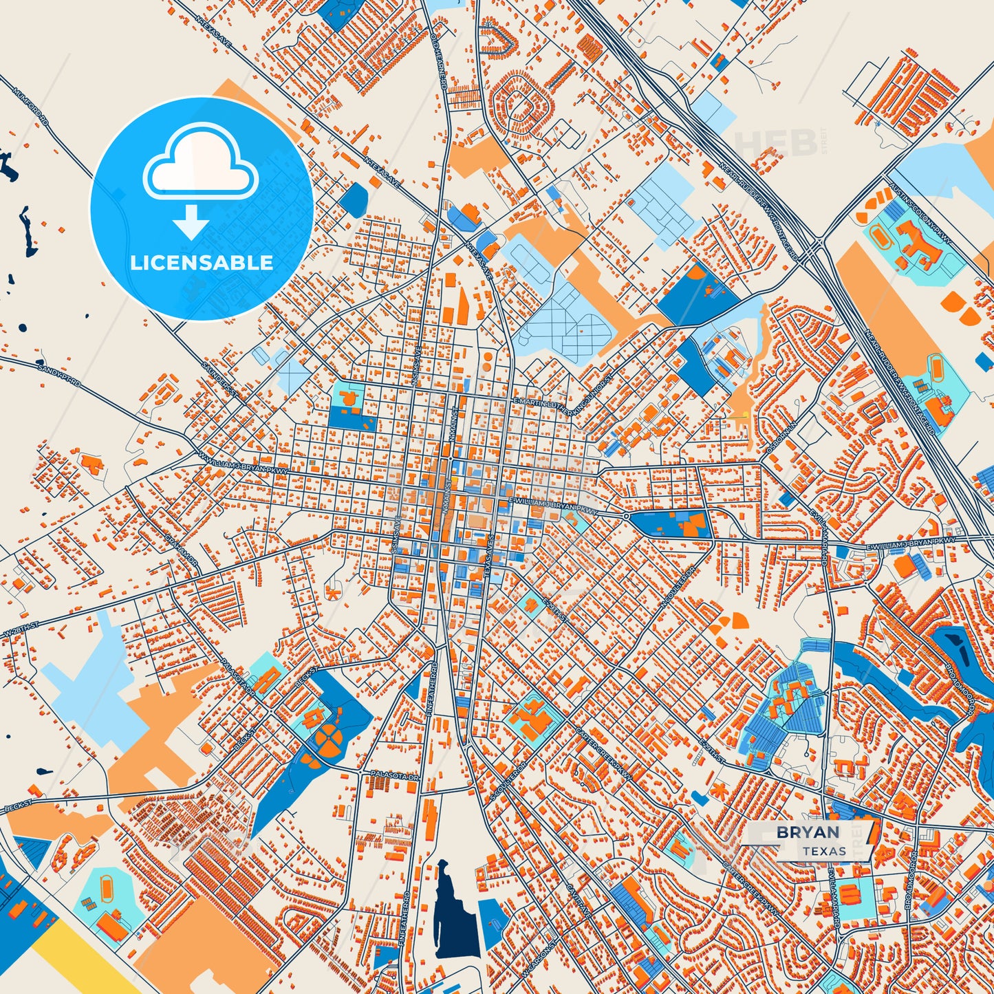 Canvas Print Template of Bryan Street Map