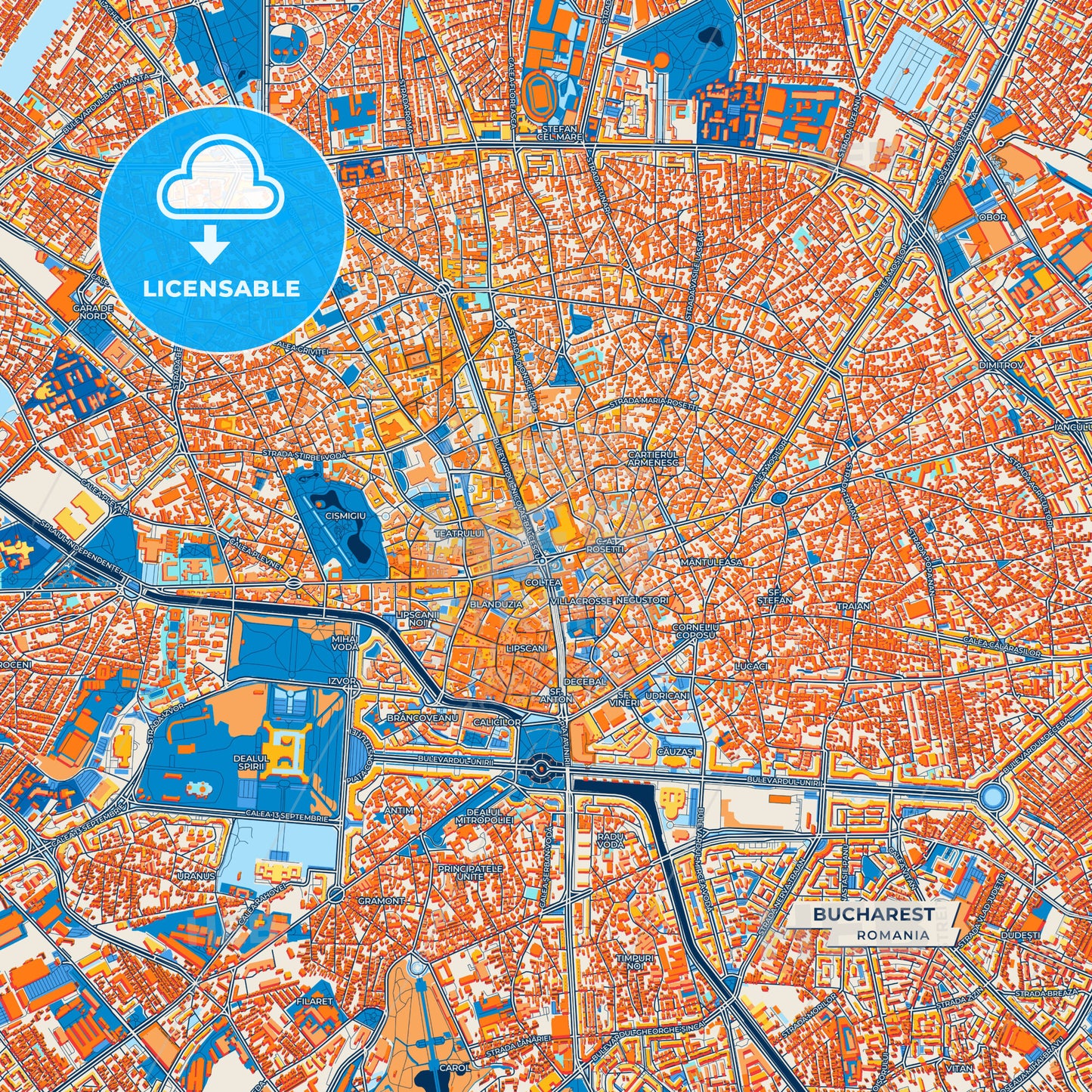 Canvas Print Template of Bucharest Street Map