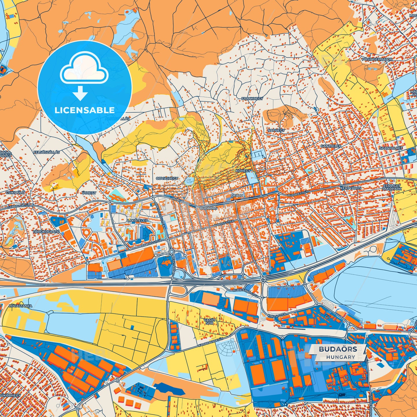 Canvas Print Template of Budaörs Street Map