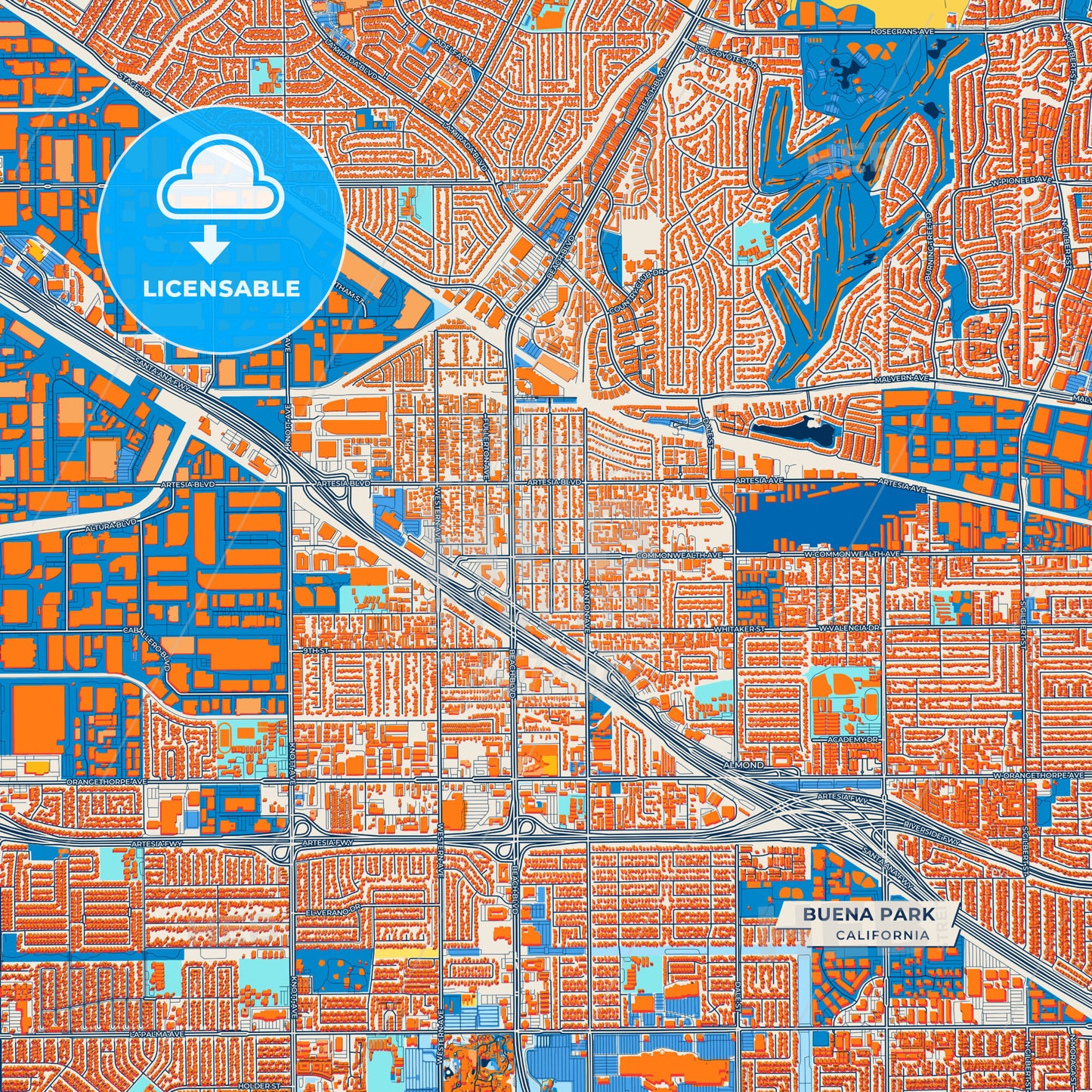Canvas Print Template of Buena Park Street Map