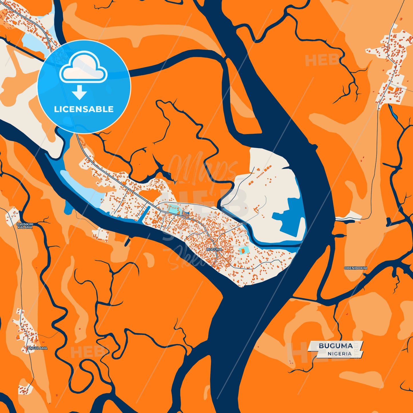 Canvas Print Template of Buguma Street Map