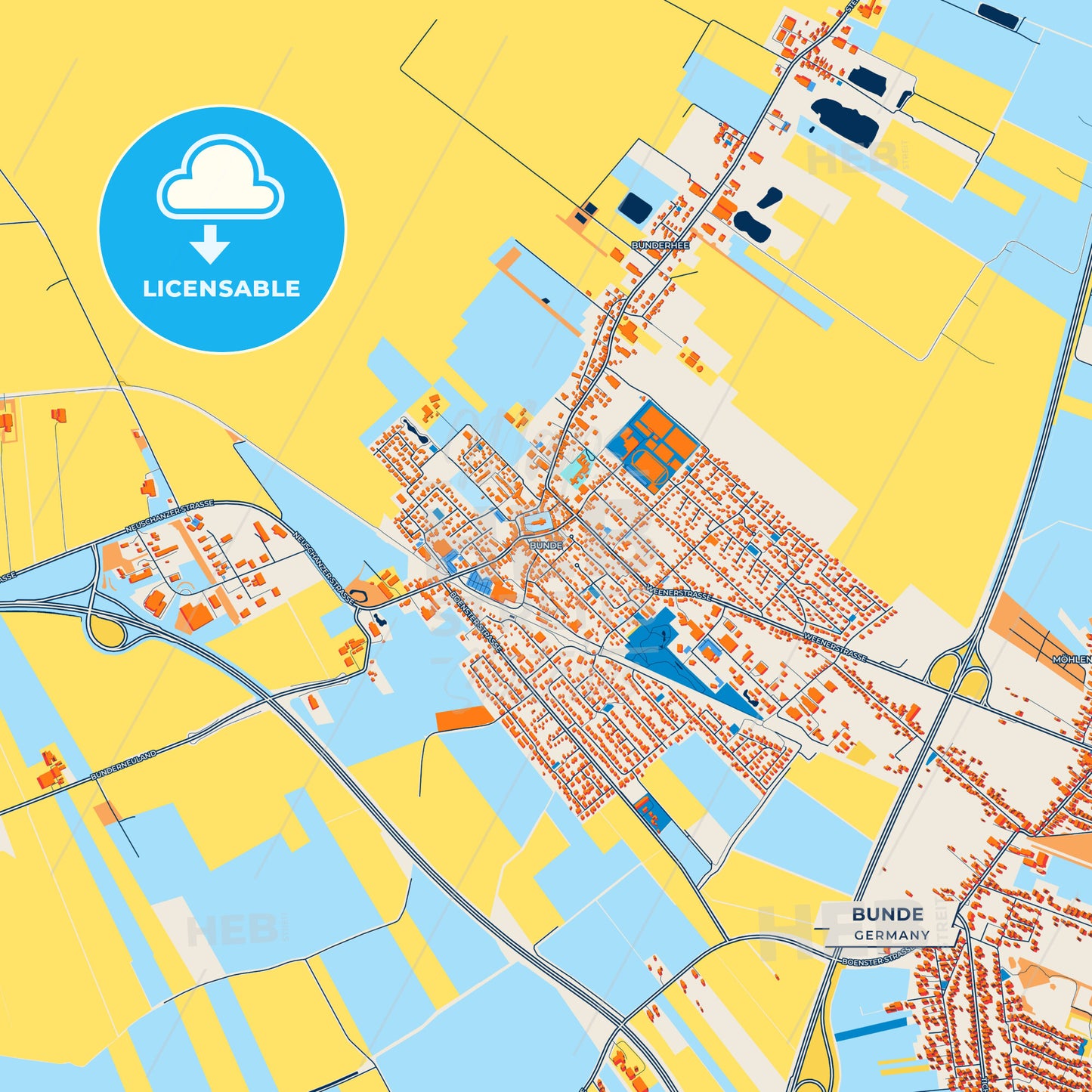 Canvas Print Template of Bunde Street Map