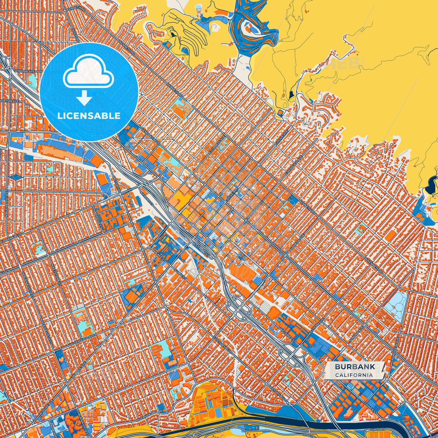 Canvas Print Template of Burbank Street Map