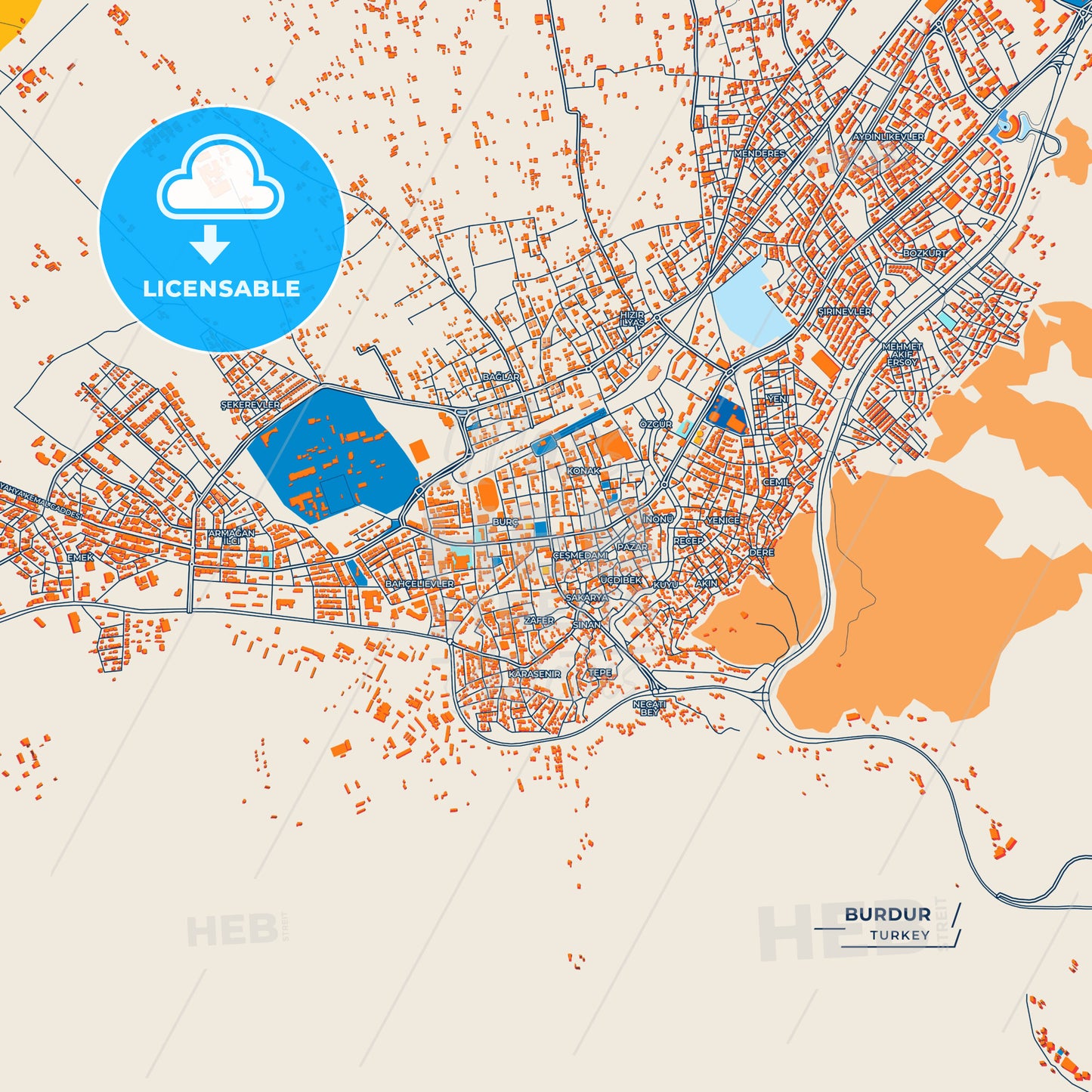 Canvas Print Template of Burdur Street Map