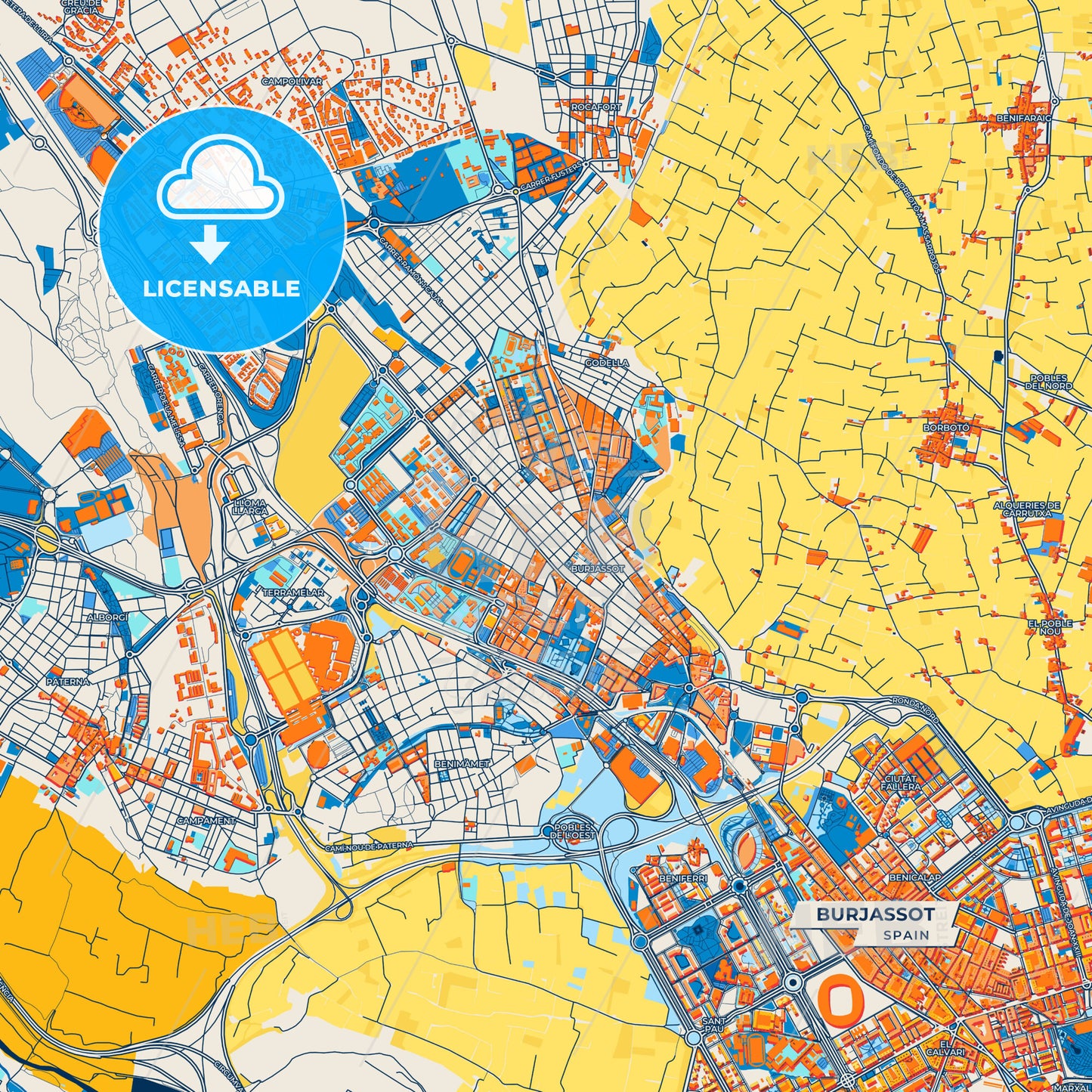 Canvas Print Template of Burjassot Street Map