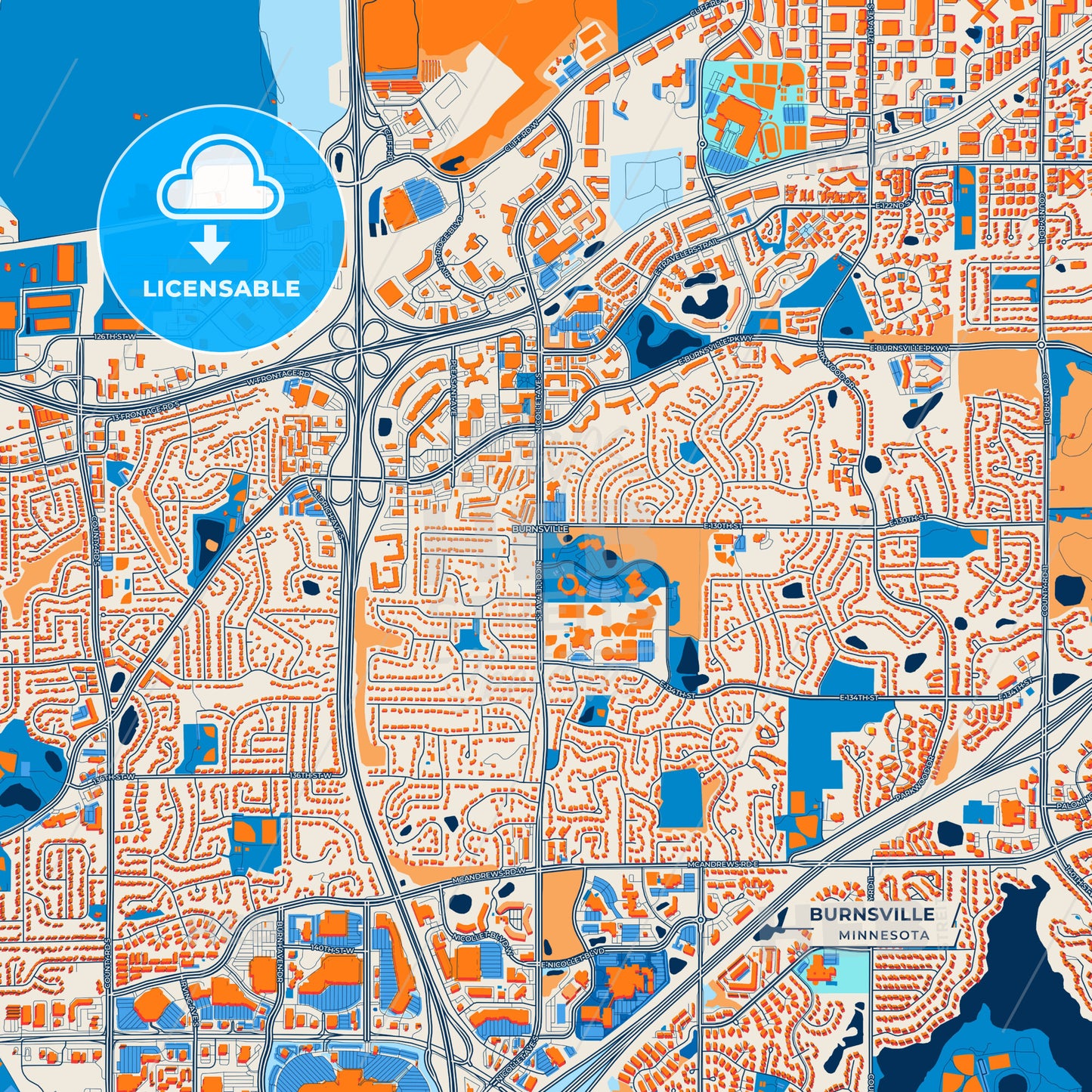 Canvas Print Template of Burnsville Street Map