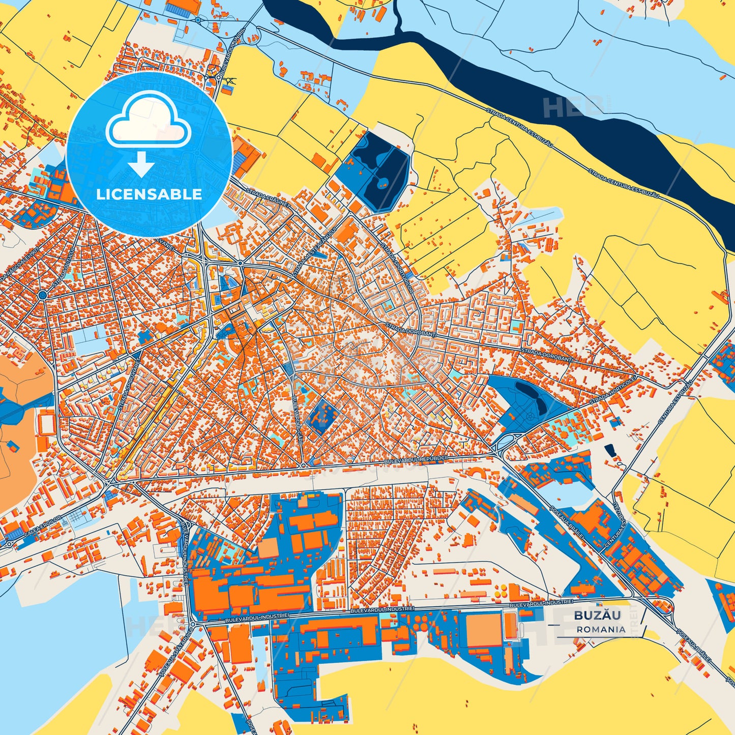 Canvas Print Template of Buzău Street Map