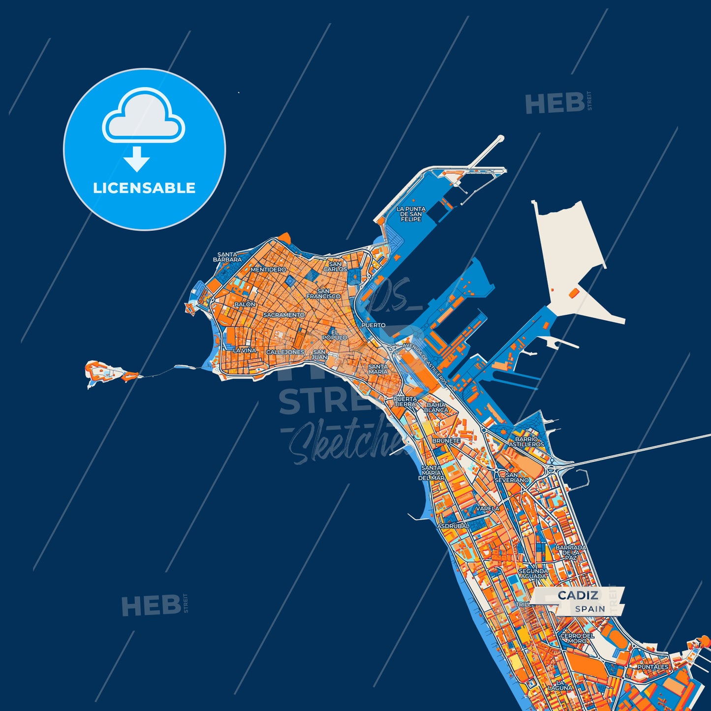 Canvas Print Template of Cadiz Street Map