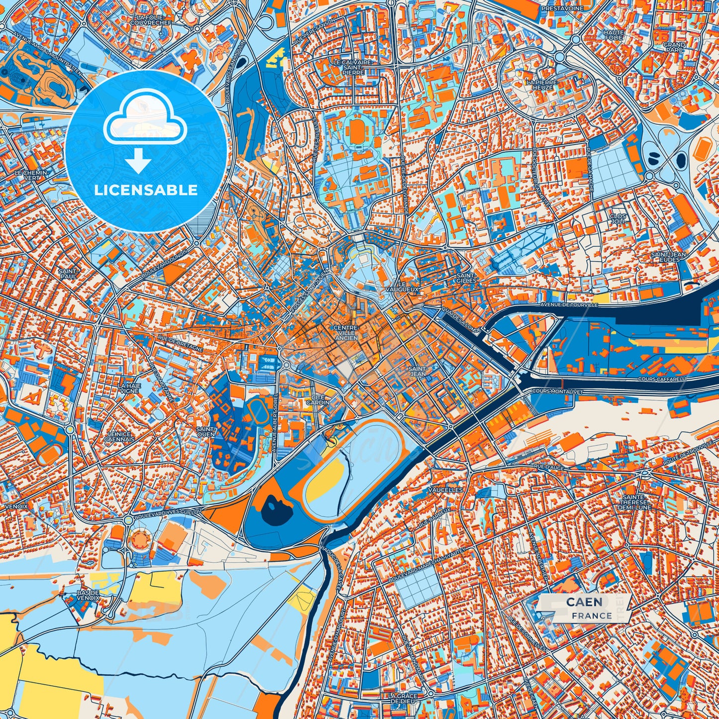 Canvas Print Template of Caen Street Map