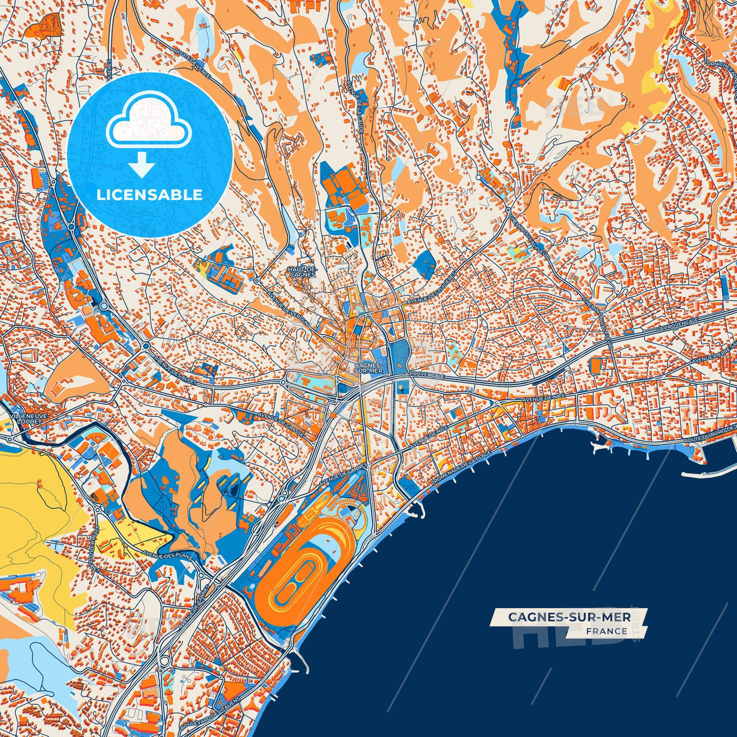 Canvas Print Template of Cagnes-sur-Mer Street Map