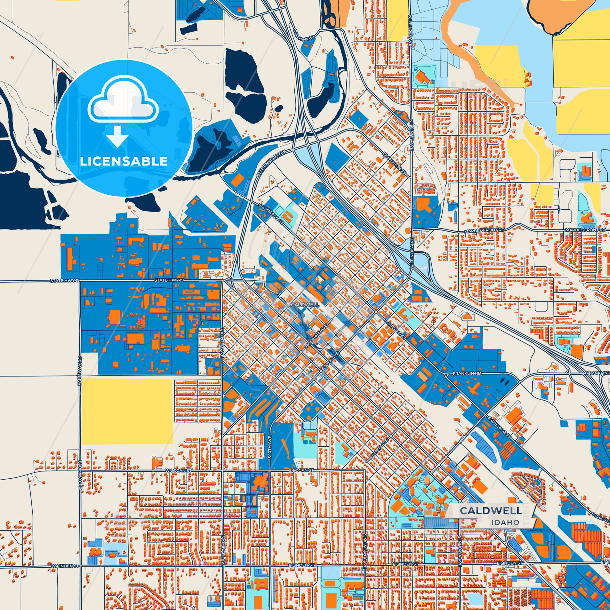 Canvas Print Template of Caldwell Street Map