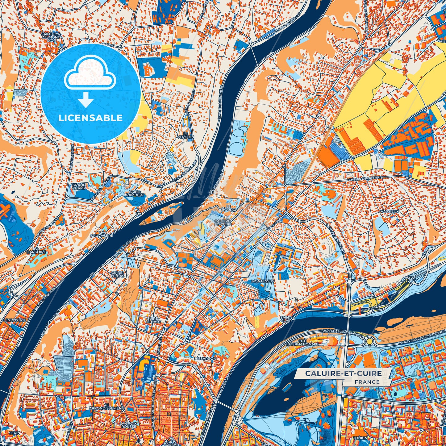 Canvas Print Template of Caluire-et-Cuire Street Map