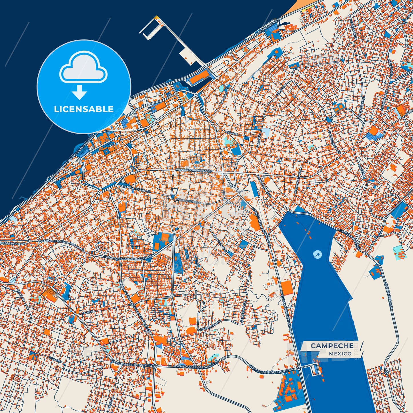 Canvas Print Template of Campeche Street Map