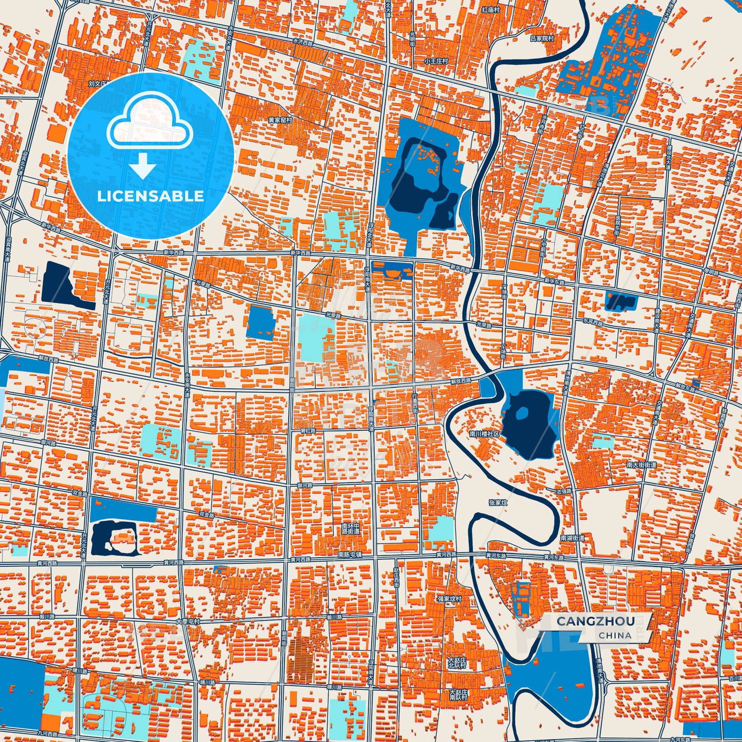 Canvas Print Template of Cangzhou Street Map