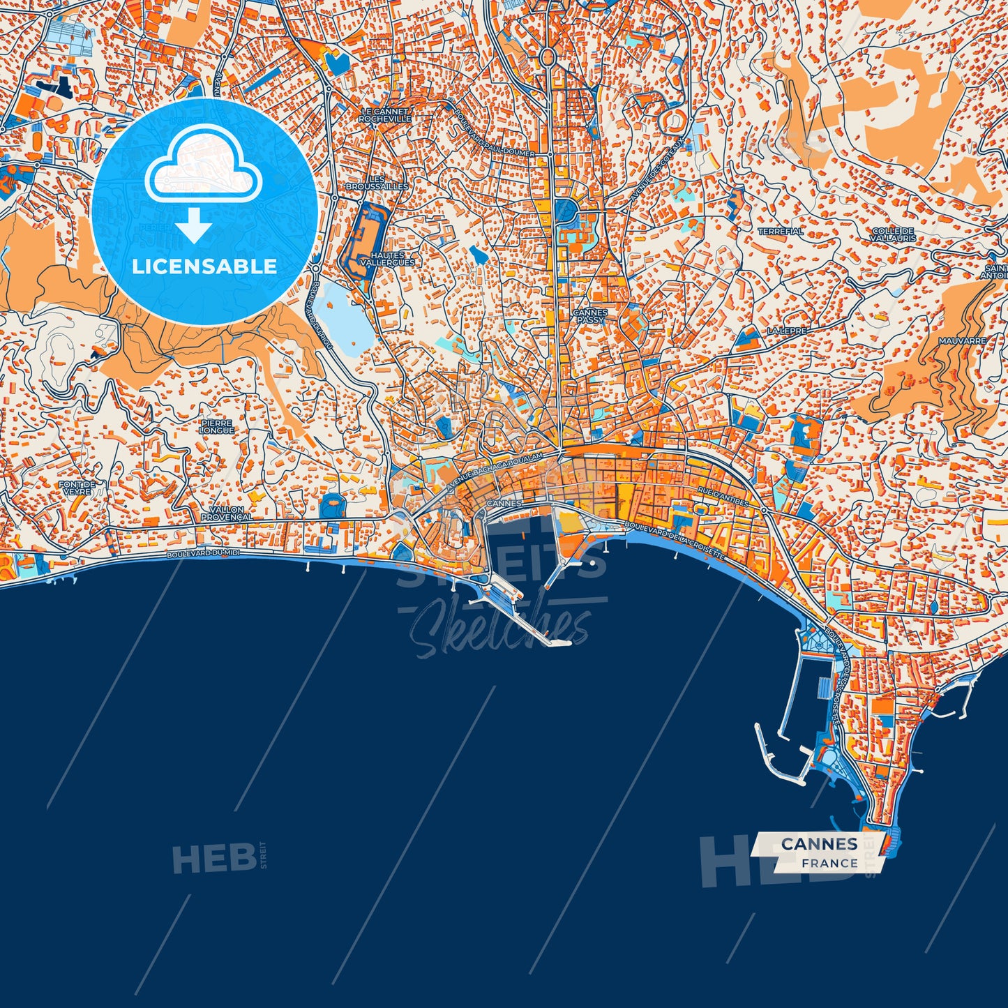 Canvas Print Template of Cannes Street Map