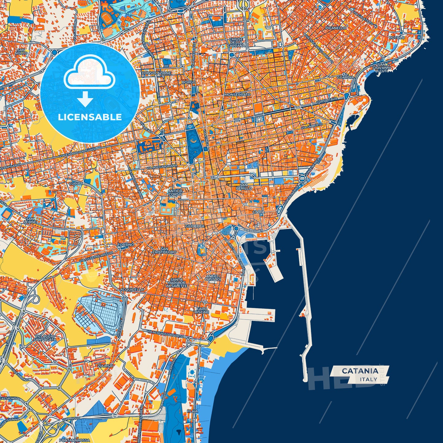 Canvas Print Template of Catania Street Map