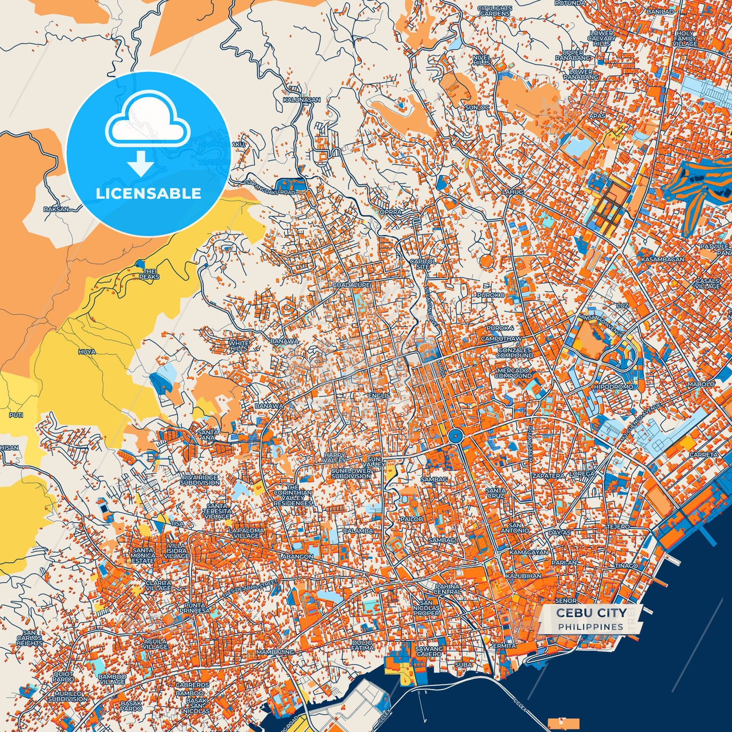 Canvas Print Template of Cebu City Street Map