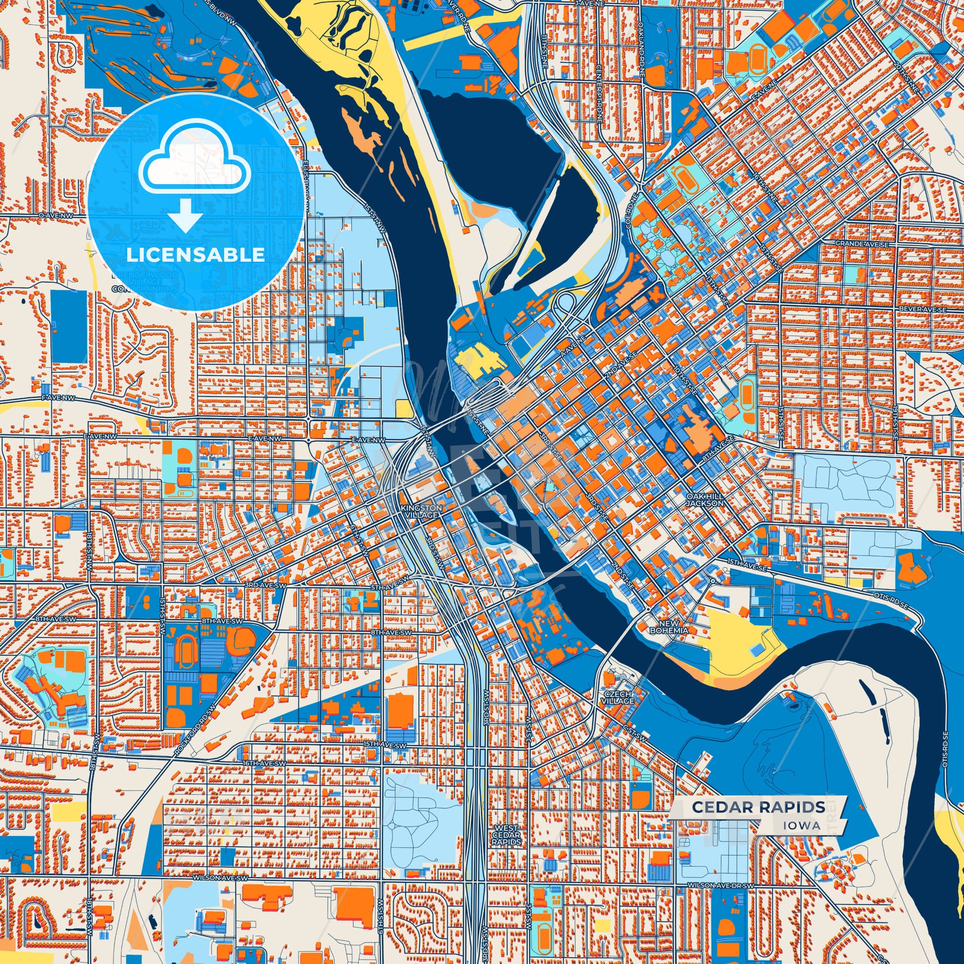 Canvas Print Template of Cedar Rapids Street Map