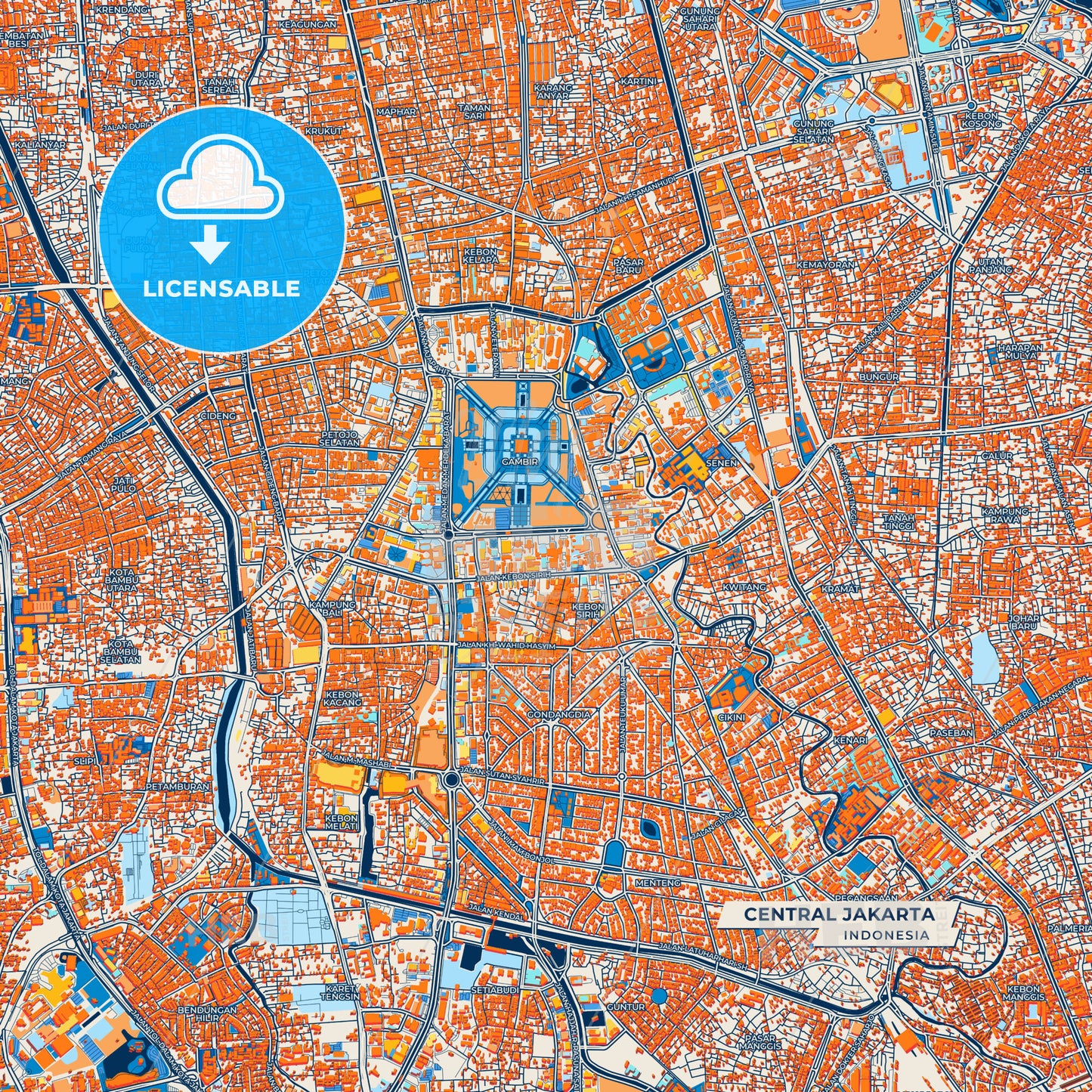 Canvas Print Template of Central Jakarta Street Map