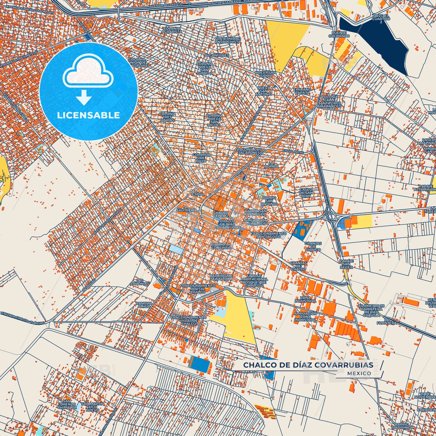 Canvas Print Template of Chalco de Díaz Covarrubias Street Map