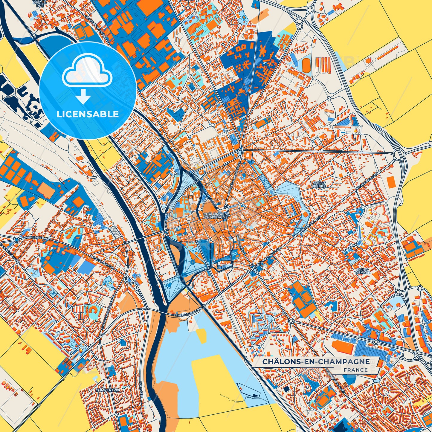 Canvas Print Template of Châlons-en-Champagne Street Map