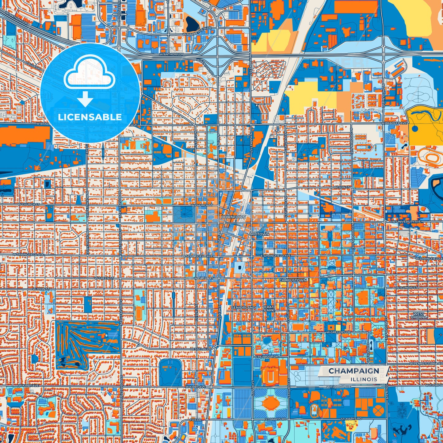 Canvas Print Template of Champaign Street Map