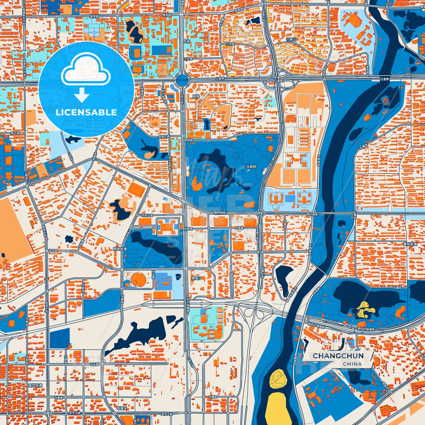 Canvas Print Template of Changchun Street Map