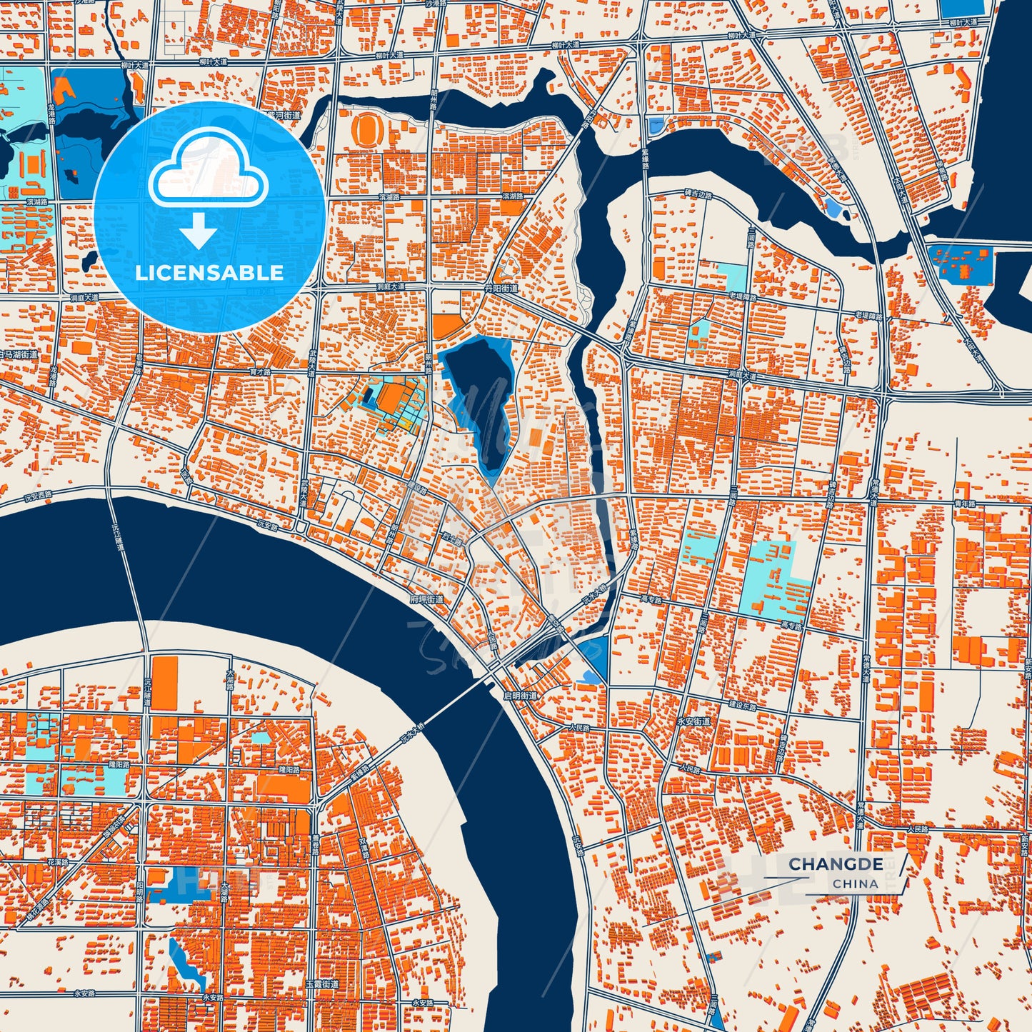 Canvas Print Template of Changde Street Map