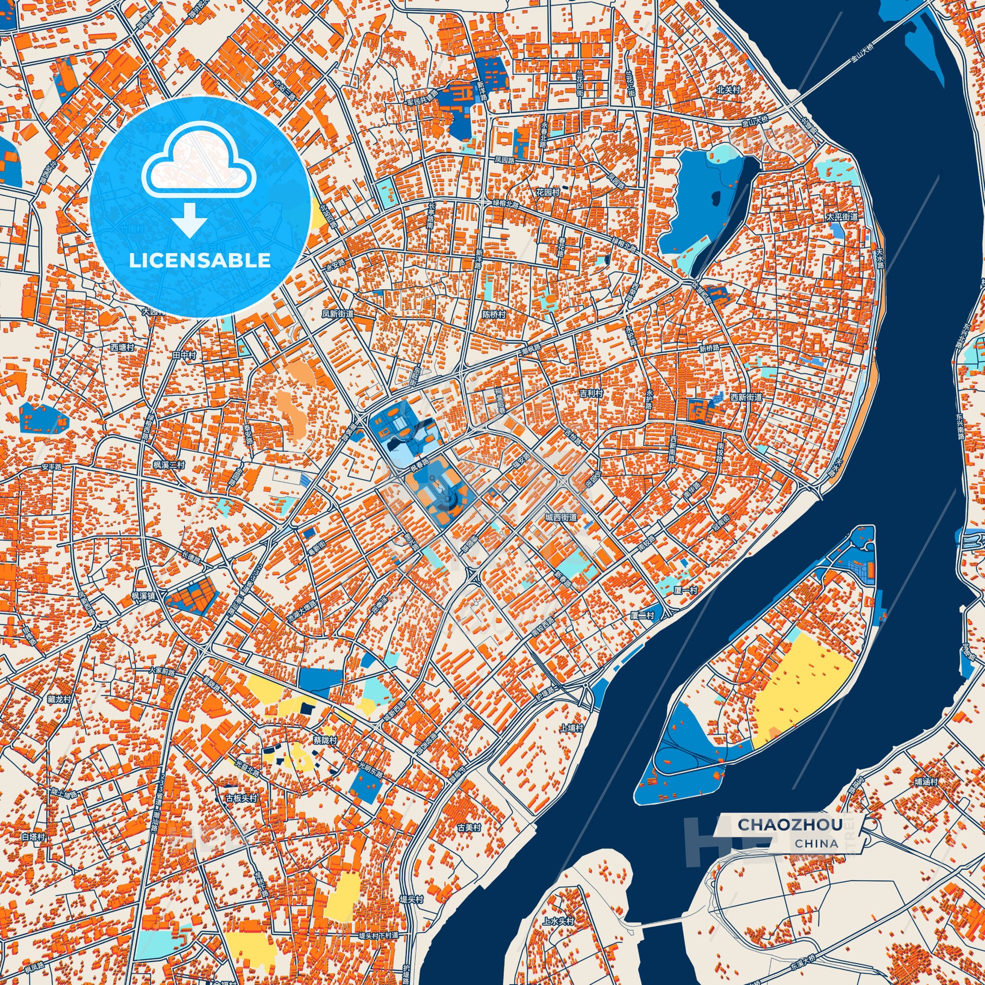 Canvas Print Template of Chaozhou Street Map