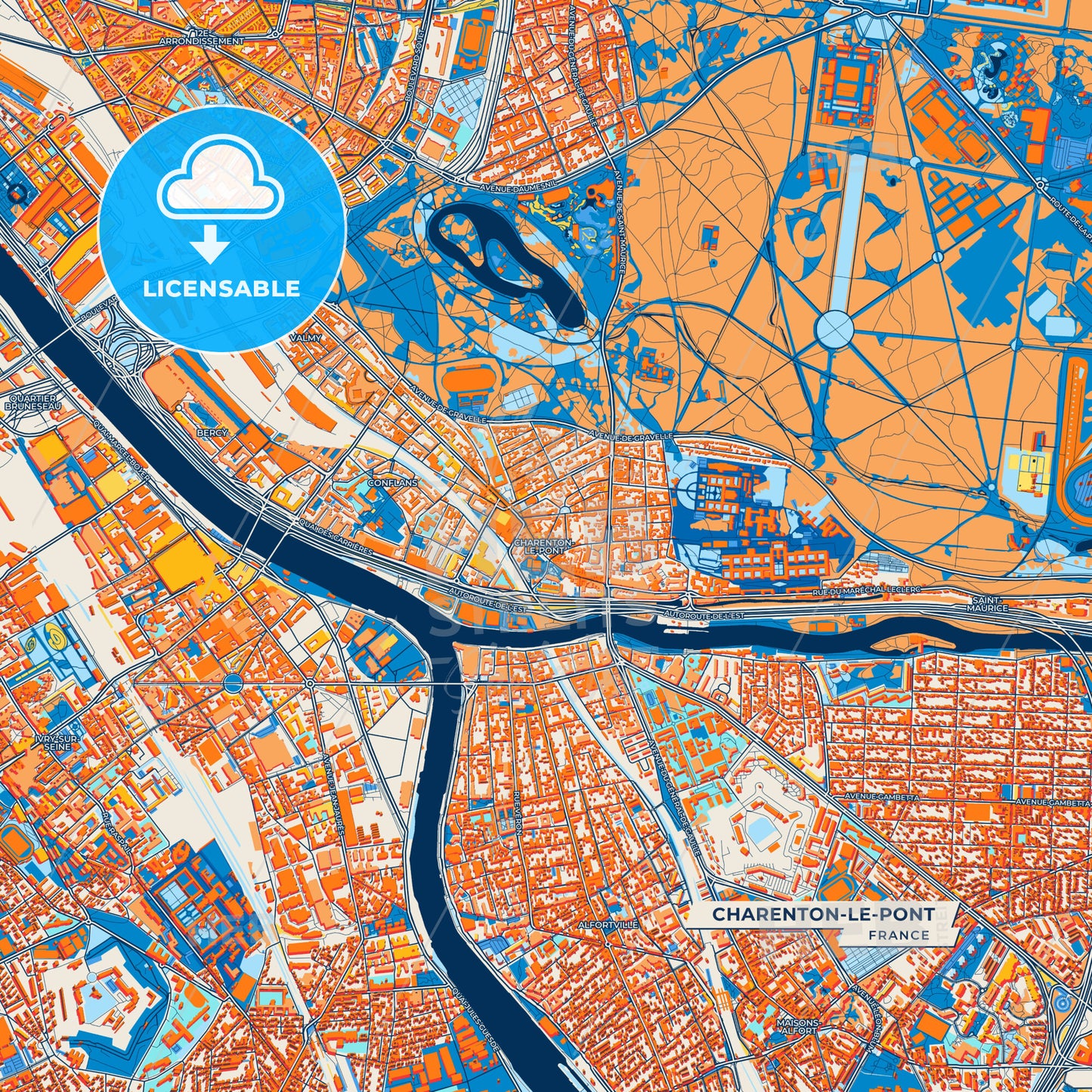 Canvas Print Template of Charenton-le-Pont Street Map