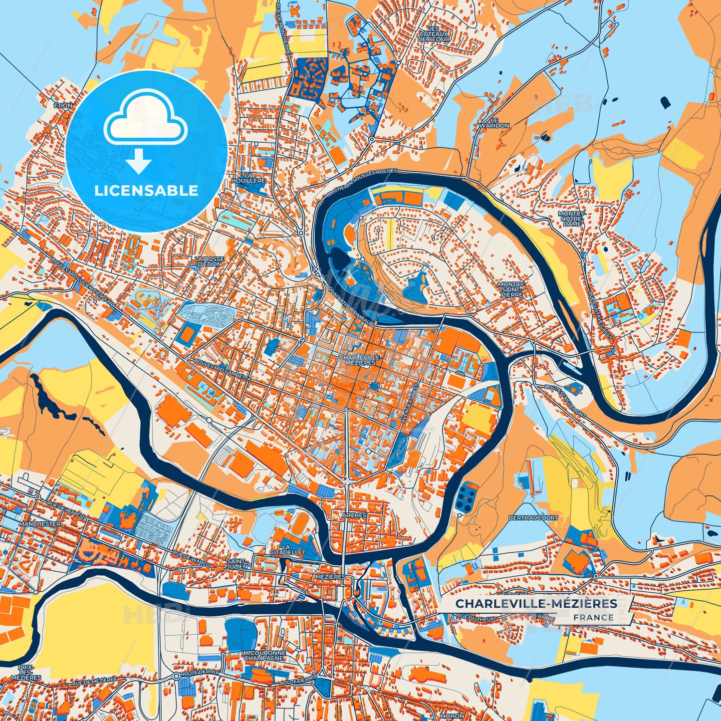 Canvas Print Template of Charleville-Mézières Street Map