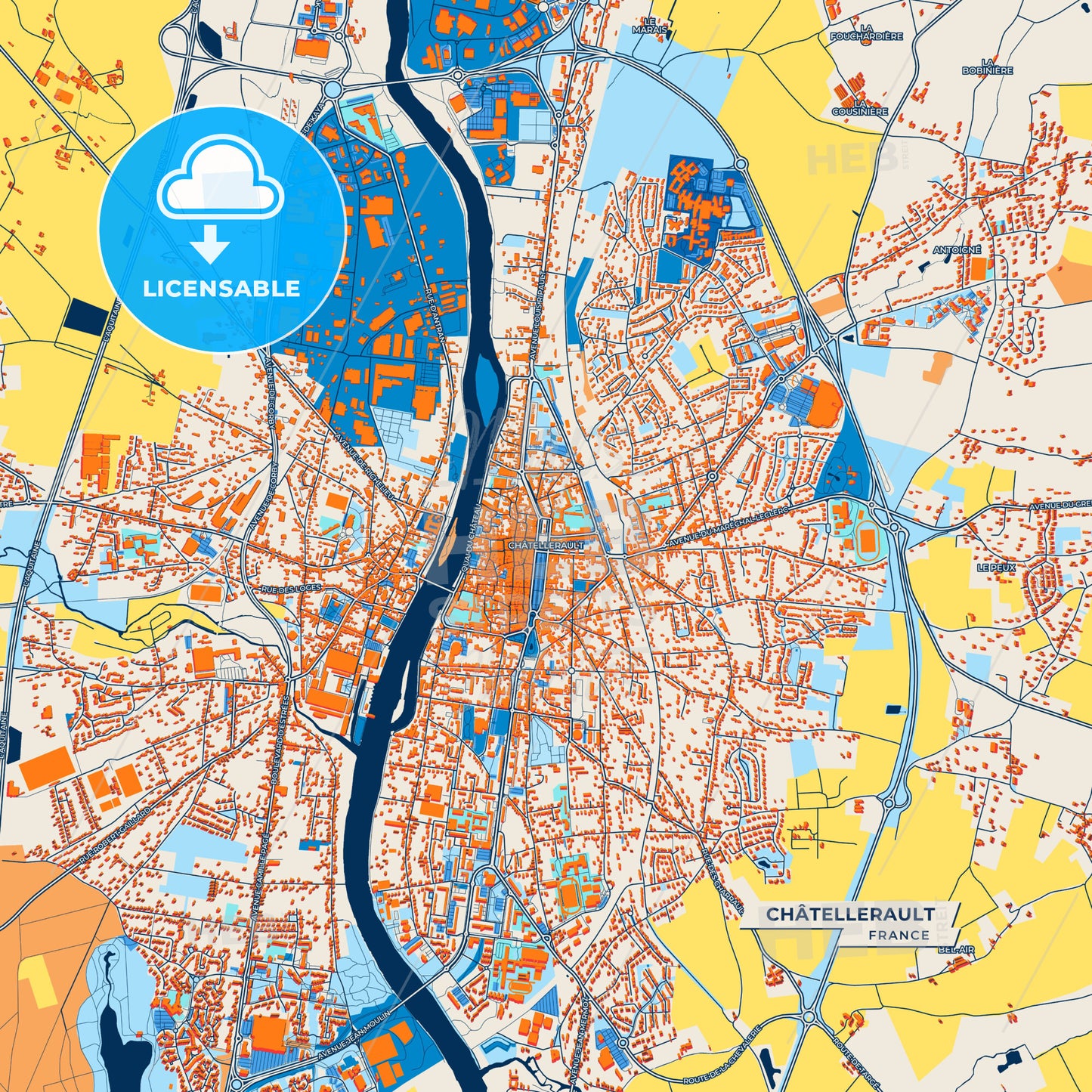Canvas Print Template of Châtellerault Street Map