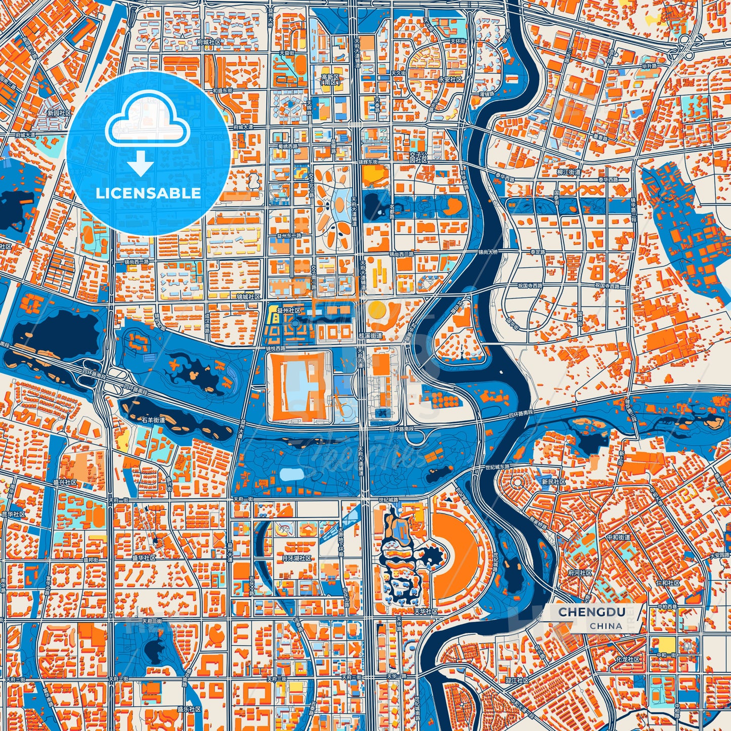 Canvas Print Template of Chengdu Street Map