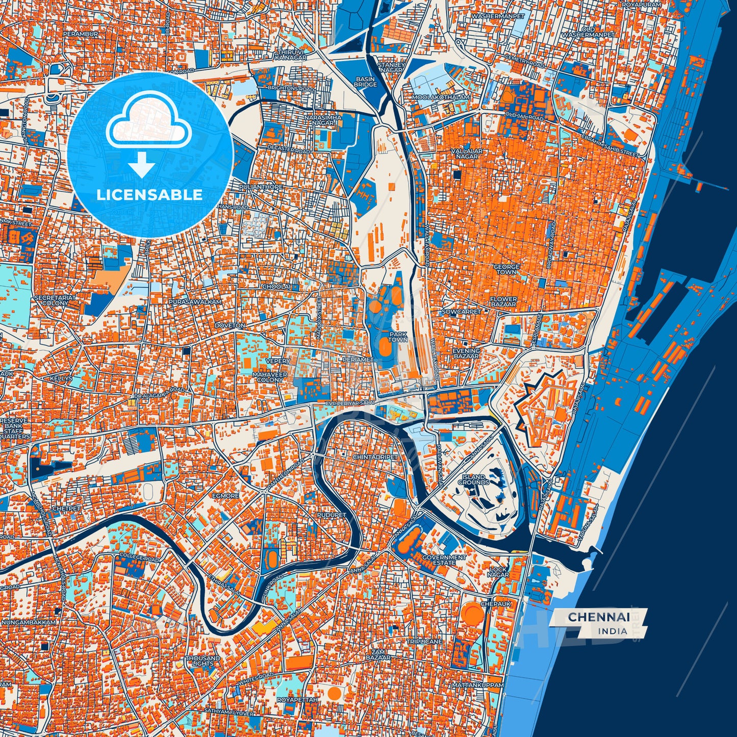 Canvas Print Template of Chennai Street Map