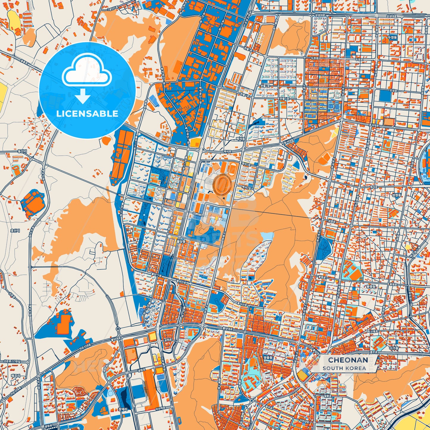 Canvas Print Template of Cheonan Street Map