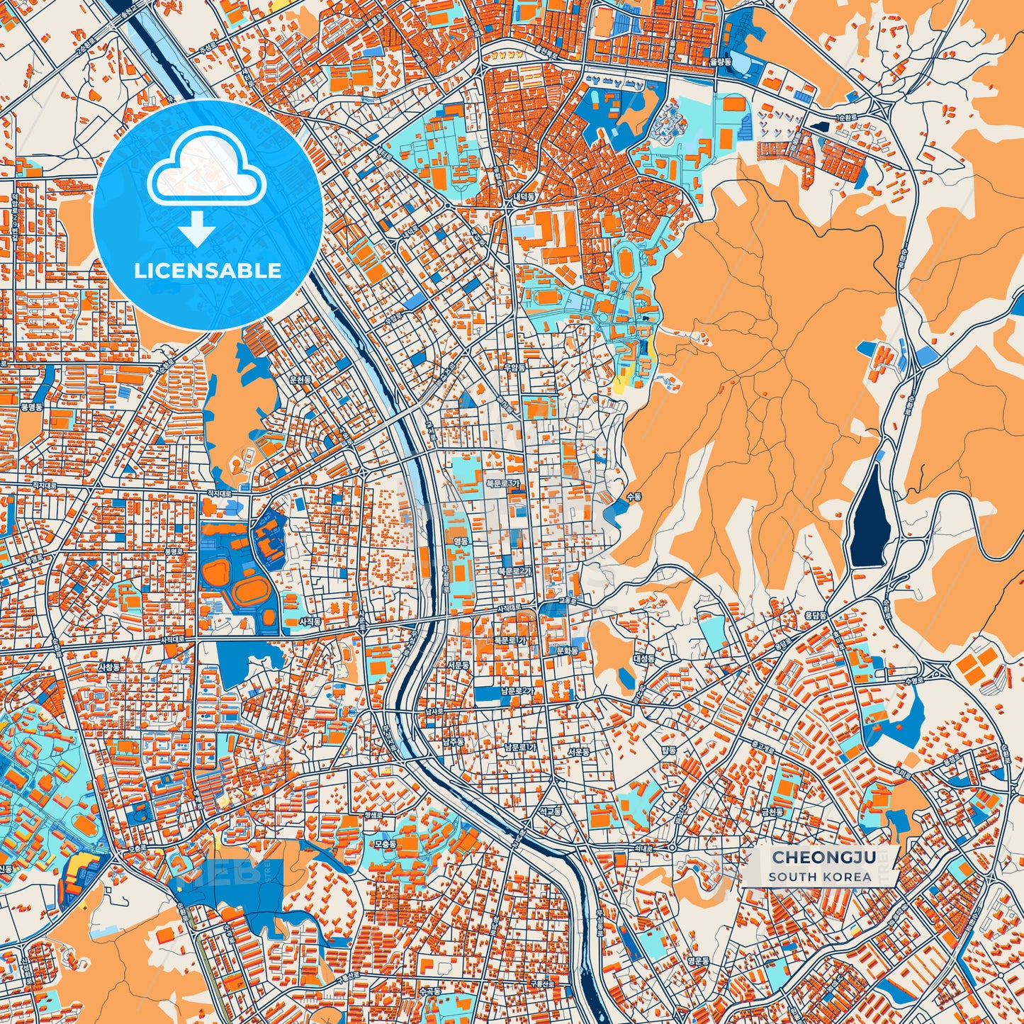 Canvas Print Template of Cheongju Street Map