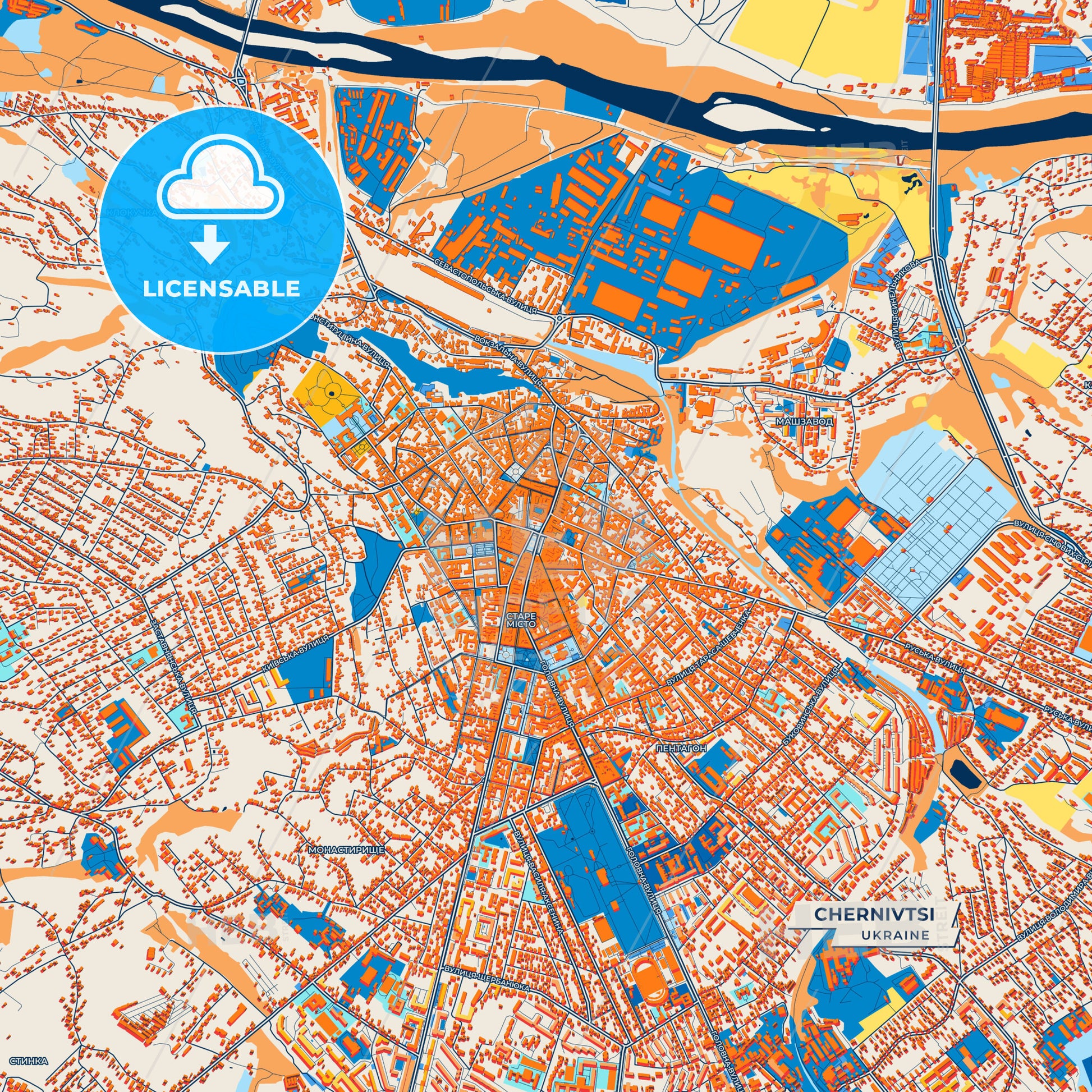 Canvas Print Template of Chernivtsi Street Map
