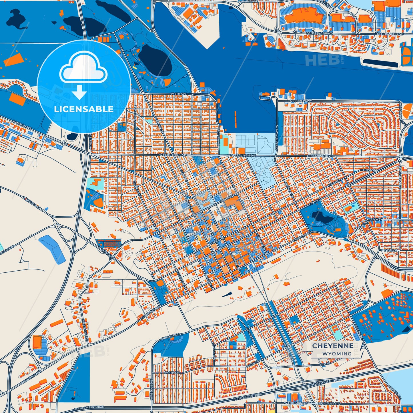 Canvas Print Template of Cheyenne Street Map
