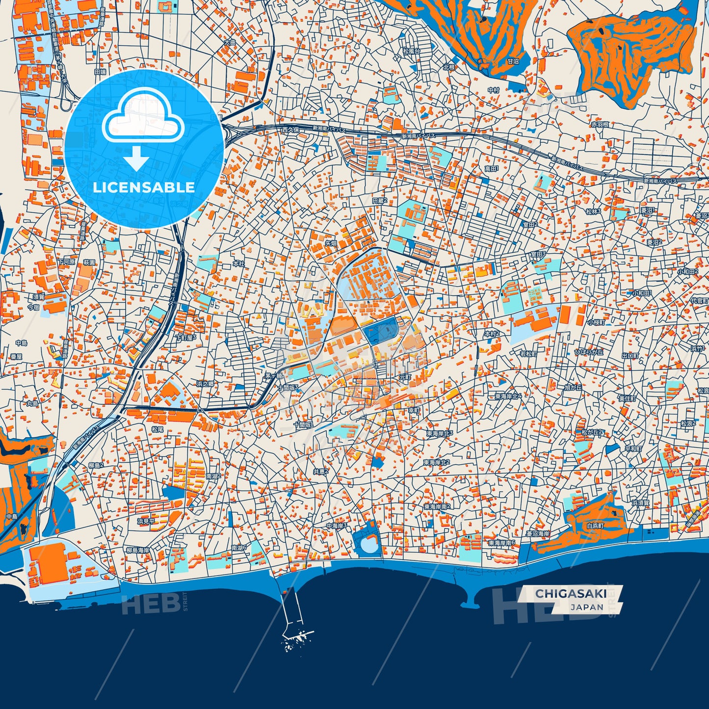 Canvas Print Template of Chigasaki Street Map
