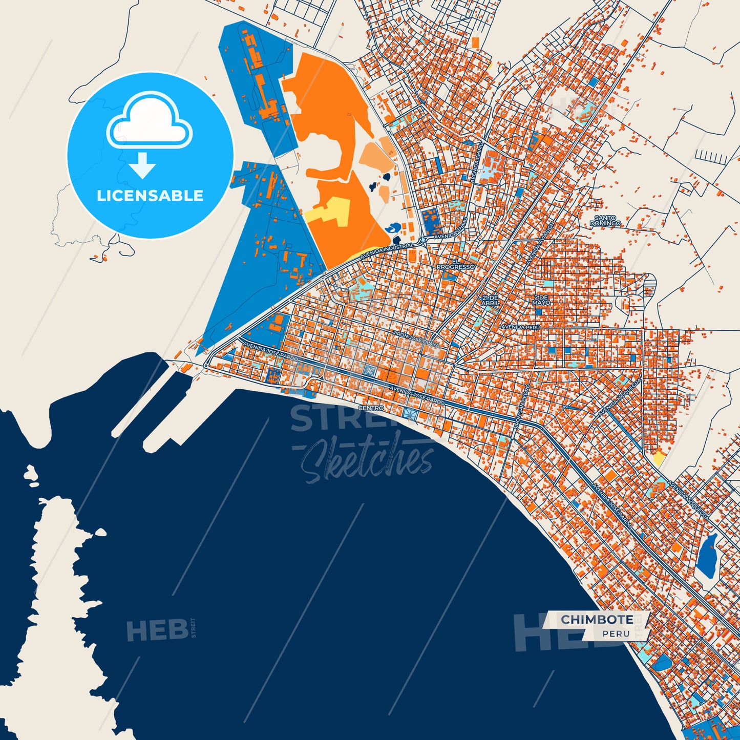 Canvas Print Template of Chimbote Street Map