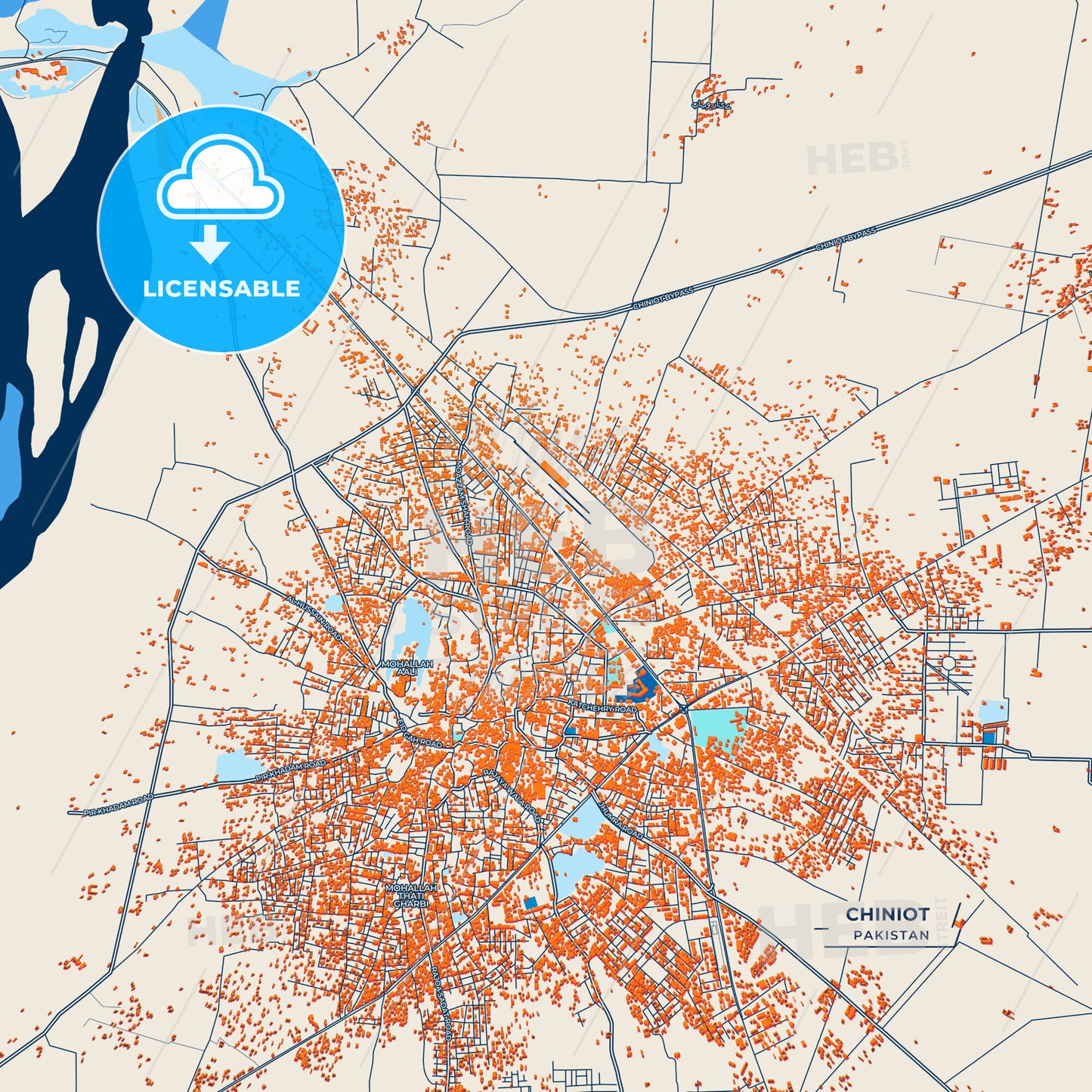 Canvas Print Template of Chiniot Street Map