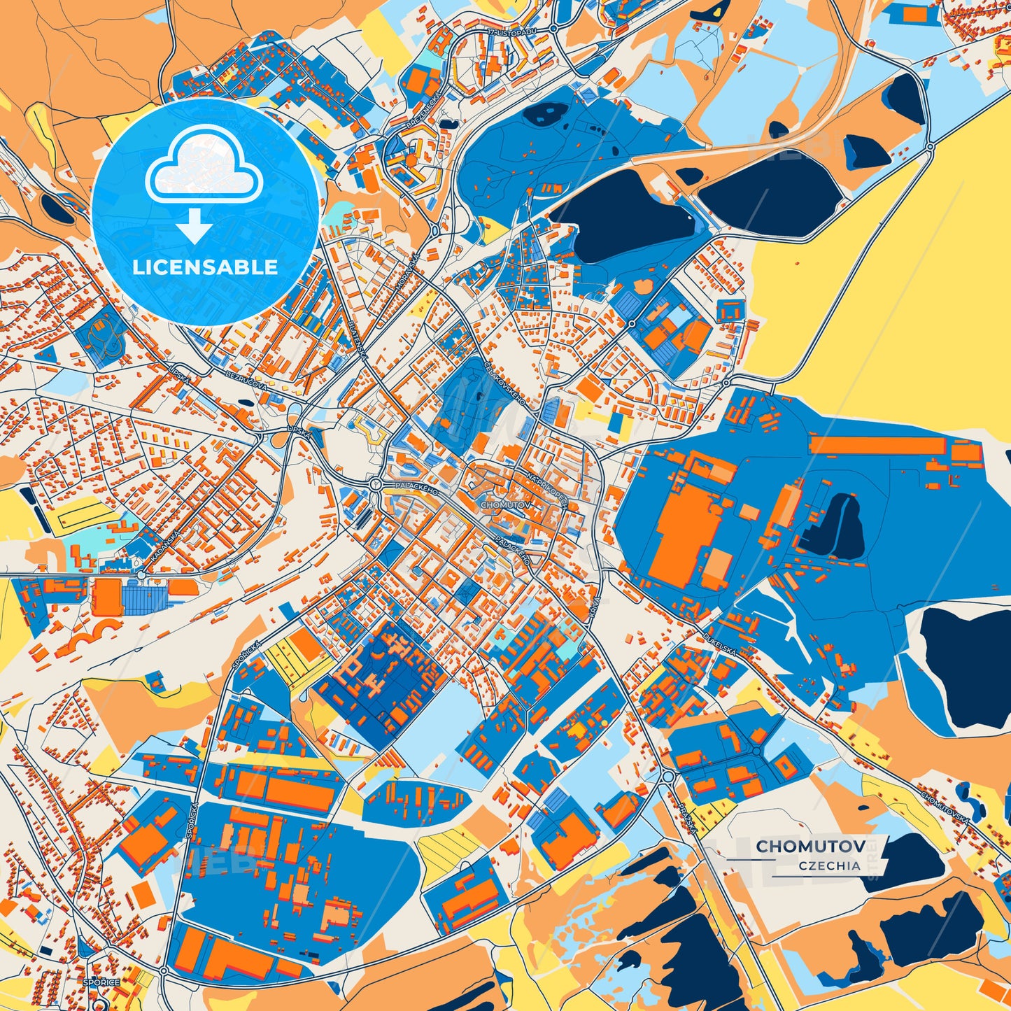 Canvas Print Template of Chomutov Street Map